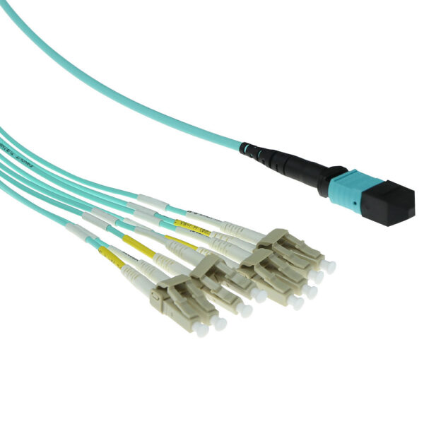 Cable Fanout de fibra óptica 50/125 OM3multimodo MTP Hembra 4 X LC dúplex 8 fibras - 1m
