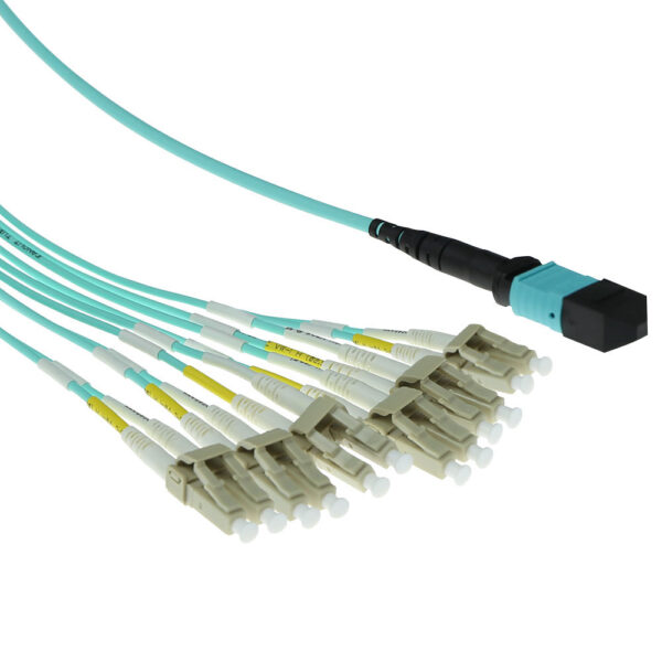 Cable Fanout de fibra óptica 50/125 OM3multimodo MTP Hembra 6 X LC dúplex 12 fibras - 3m