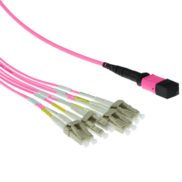 Cable Fanout de fibra óptica 50/125 OM4 multimodo MTP Hembra 4 X LC dúplex 8 fibras - 1m