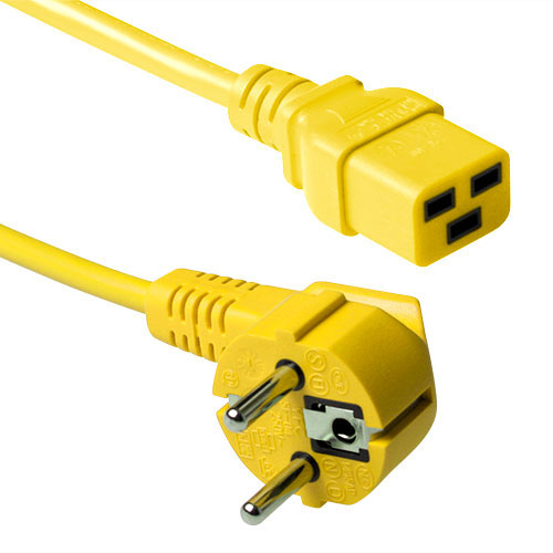 Cable de alimentación Schuko Macho angulado - C19 amarillo - 3m