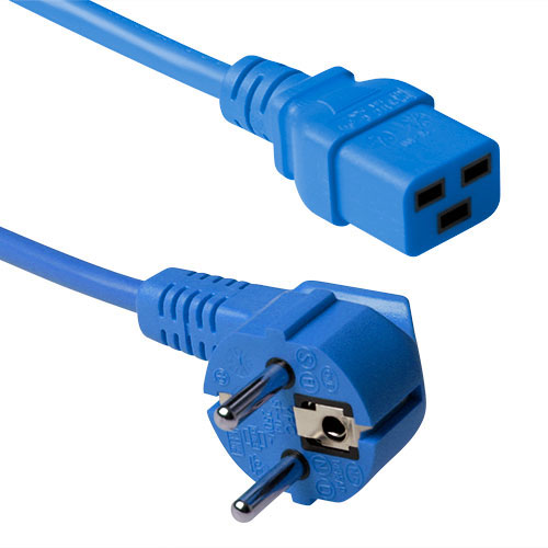 Cable de alimentación Schuko Macho angulado - C19 azul - 3m