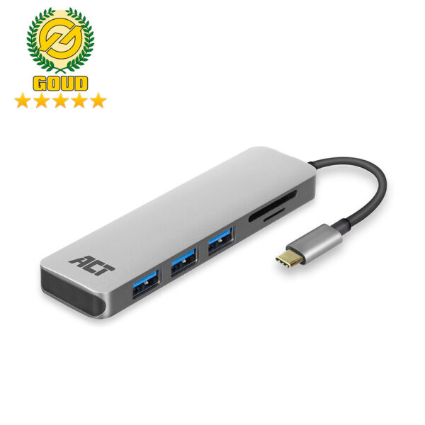 Hub USB-C + Lector de tarjetas: 3x USB Carcasa Aluminio - 0.15m