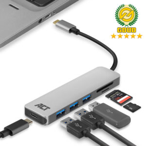 Hub USB-C + Lector de tarjetas 3x USB. 1x USB Tipo C Carcasa Aluminio - 0.15m