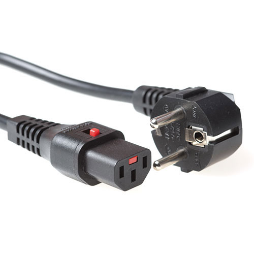 IEC Lock Cable de alimentación Schuko Macho acodado - C13 bloqueable Negro - 1m