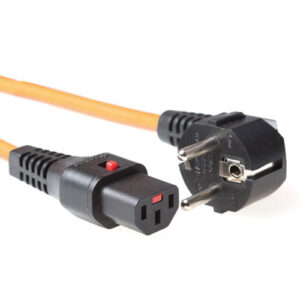 IEC Lock Cable de alimentación Schuko Macho angulado - C13 bloqueable naranja - 2m