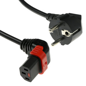 IEC Lock Cable de alimentación de 230 V CEE 7/7 Macho (angulado) a C13 (angulado superior) bloqueable. Negro - 3m