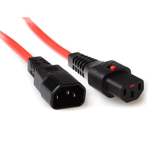 IEC Lock Cable de conexión 230V C13 bloqueable - C14 Rojo - 0.5m