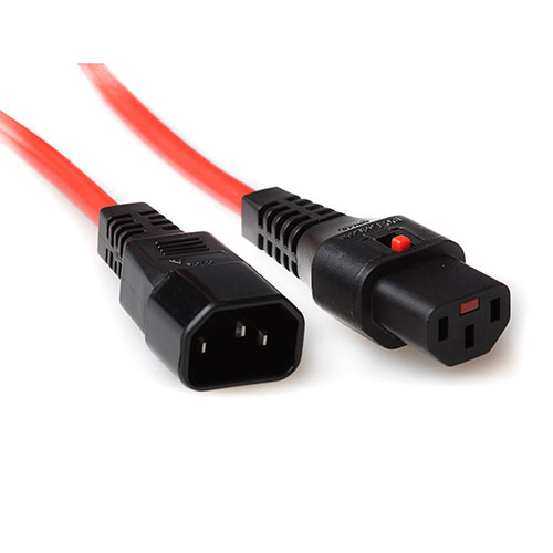 IEC Lock Cable de conexión 230V C13 bloqueable - C14 Rojo - 1m
