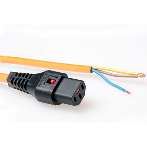 IEC Lock Cable de conexión 230V C13 bloqueable - Extremo abierto Naranja - 3m
