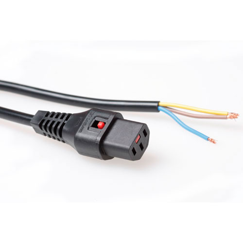 IEC Lock Cable de conexión 230V C13 bloqueable - Extremo abierto Negro - 4m