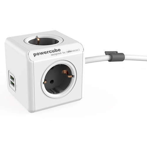 Regleta PowerCube. blanca y gris. de 4 tomas + USB