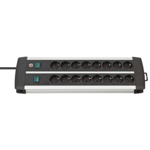 Unidad de distribución de energía Premium Duo Alu-Line. 16 tomas - 3m. negro. con interruptor