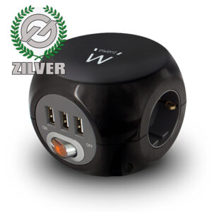 Unidad de distribución de energía con puertos USB. 3 enchufes Negro - 1.5m
