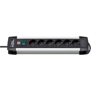 regleta enchufes con 6 tomas de corriente y caja de aluminio en plateado/negro - 3m
